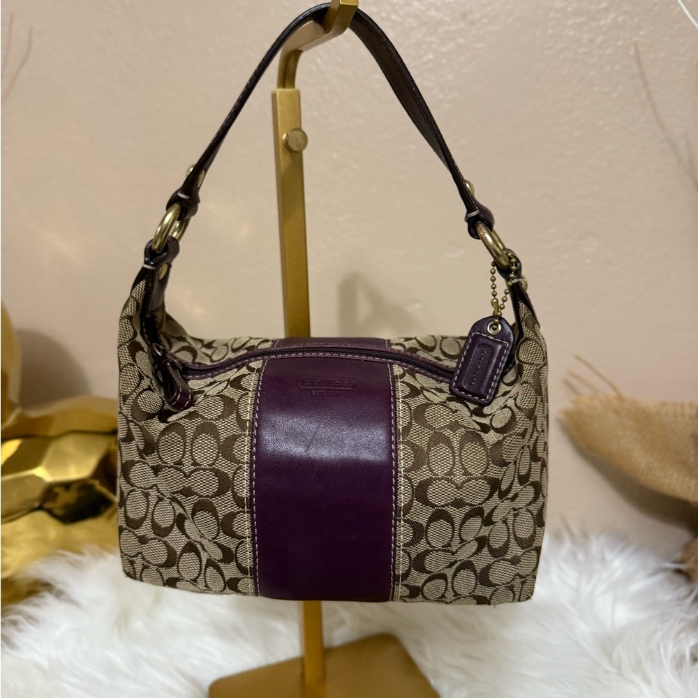 Coach Brown and burgundy Signature Shoulder Bag
